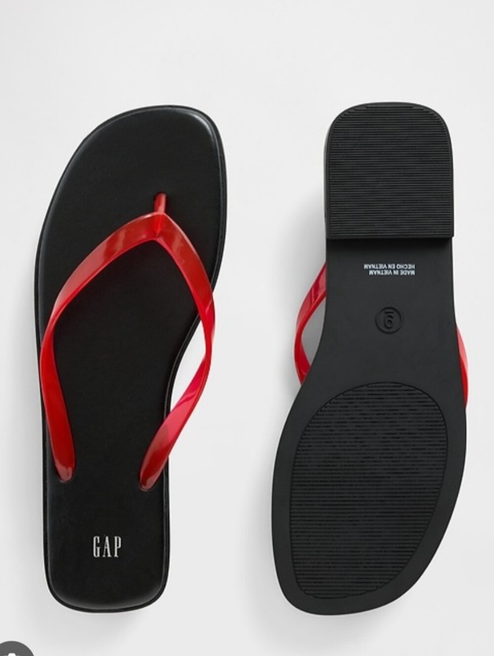 NWOT GAP Black Jelly Flip Flops with Red Glossy Straps